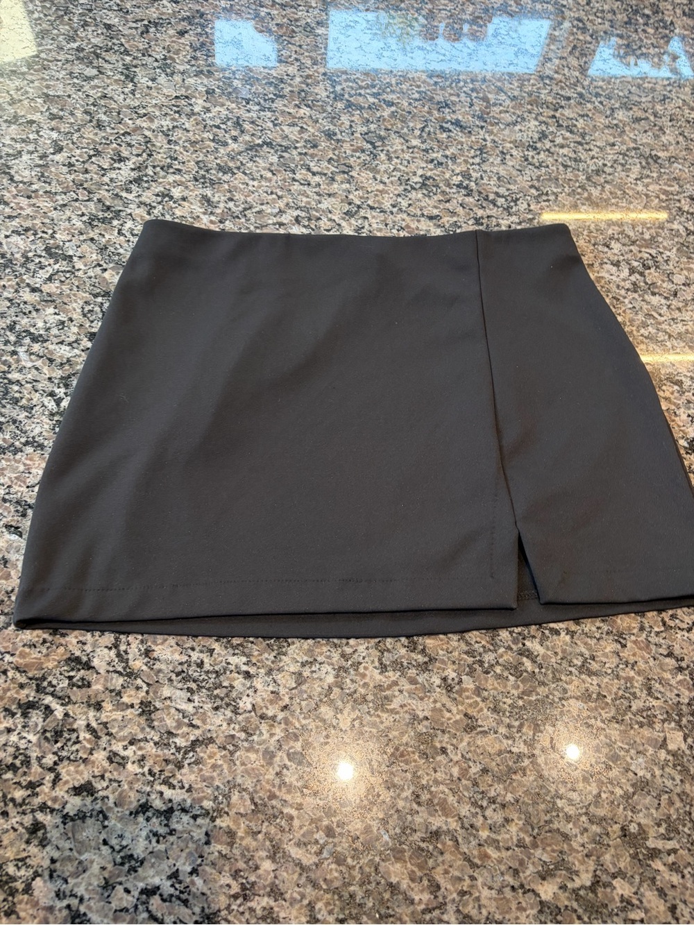 Divided Black Mini Skirt with Front Slit